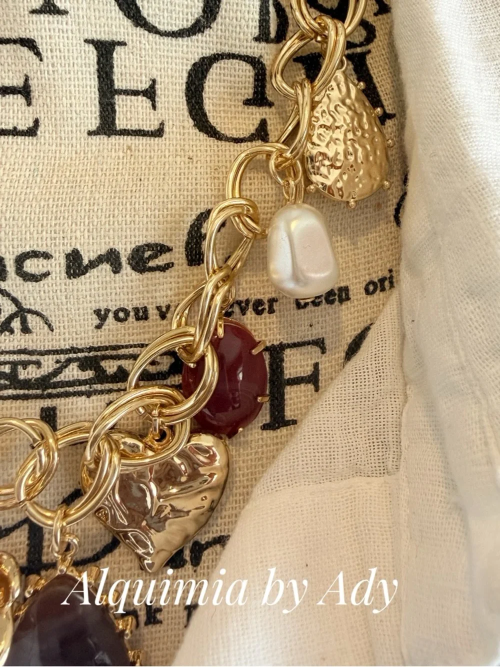 Alquimia Gold Charm Necklace with Green, Brown and Cream Accents - Picture 6 of 6